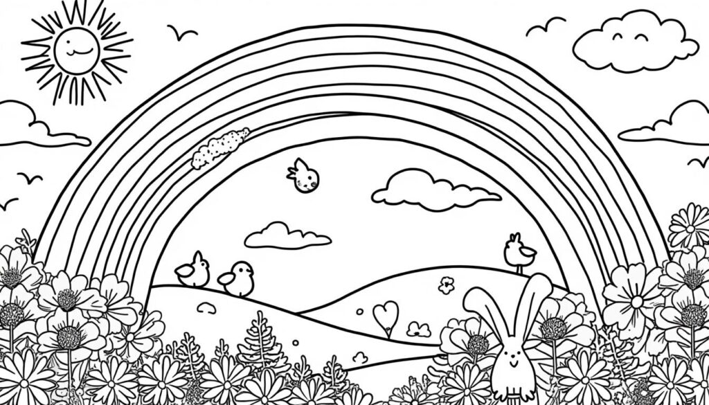 entdecken sie kreative ausmalideen für kinder mit unserem regenbogen ausmalbild – perfekt für stundenlangen malspaß und fördert die fantasie.